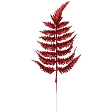 Red Glittered Leather Fern Spray, 14 Inches (Lot of 1 Bunch - 12 Pcs. Per Bunch) SALE ITEM